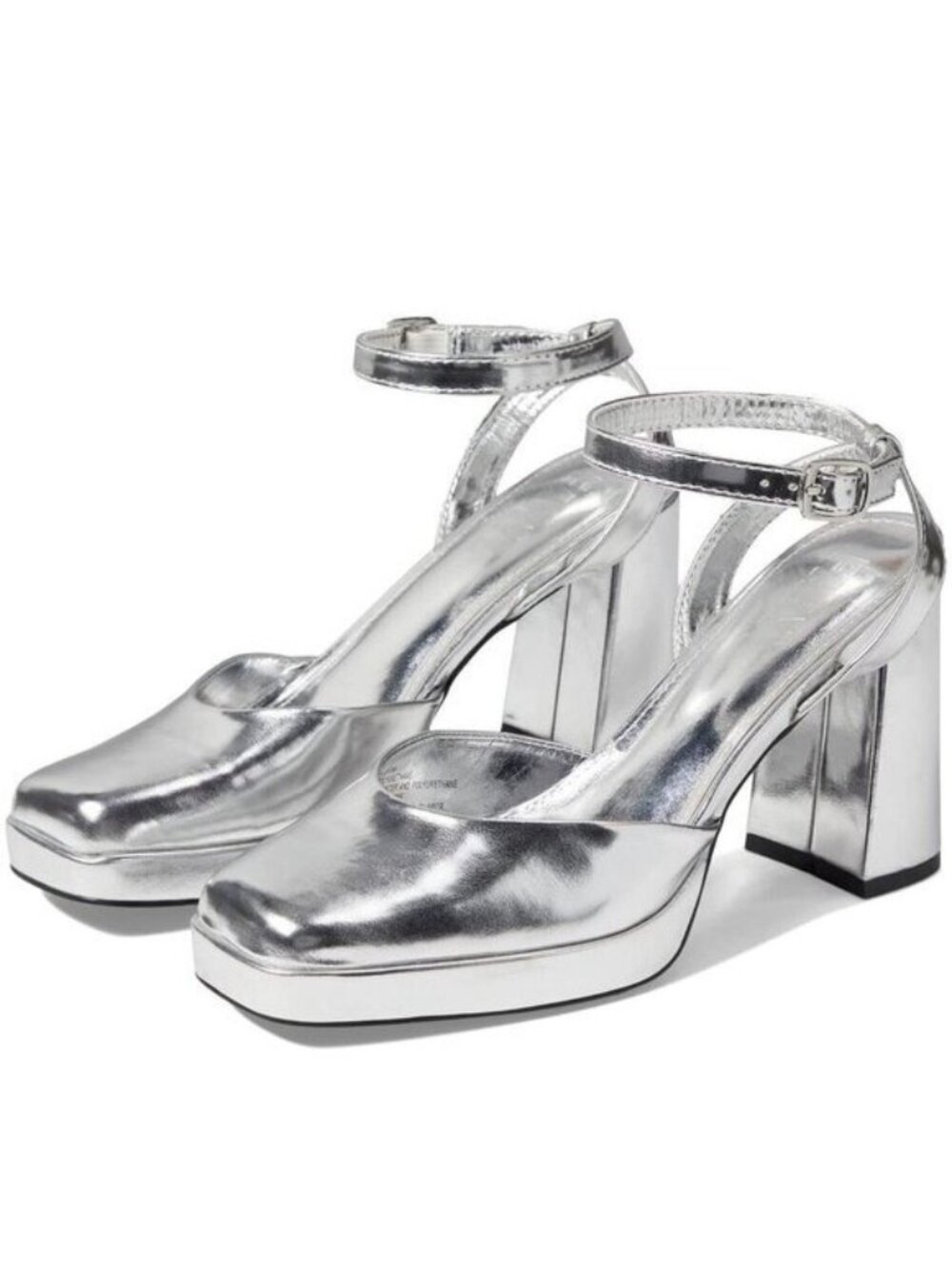 FARYL by Faryl Robin FREYA Metallic Silver ankle strap block heeled sandals sz 1